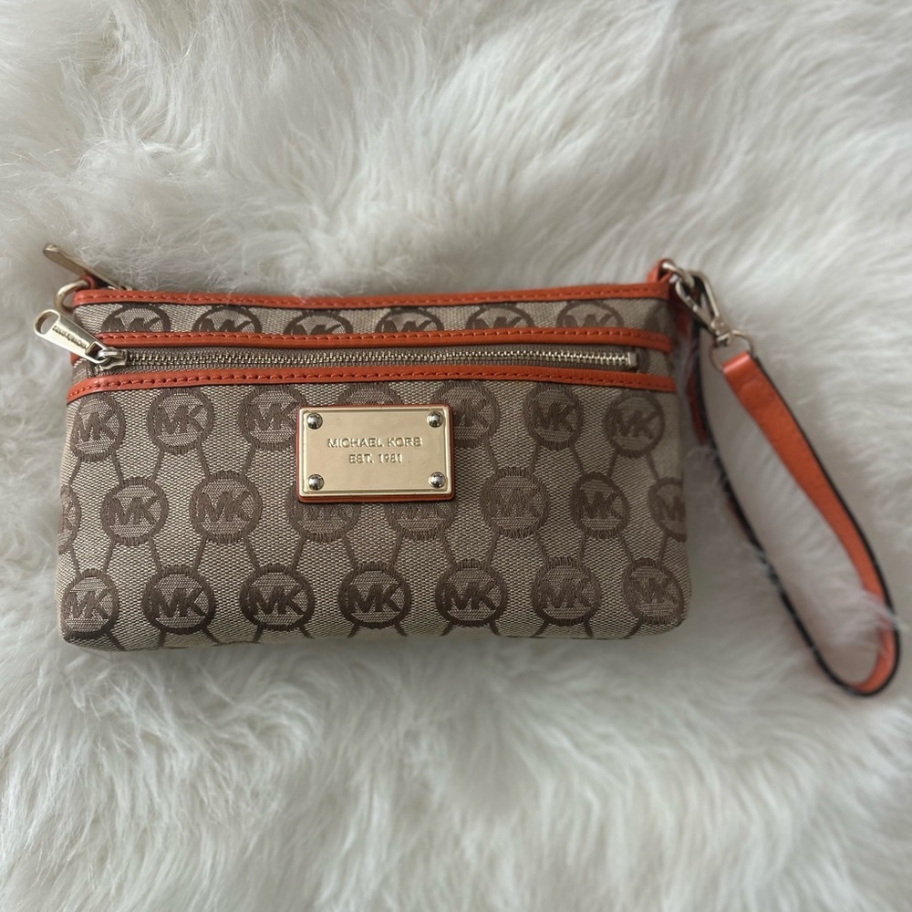 Michael Kors Tan and Orange Logo Wristlet - Picture 2 of 10